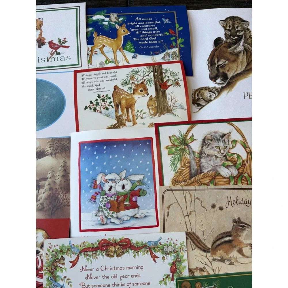 Vintage Animal Christmas Cards Fronts ONLY Scrapbooking Crafts Decoupage 50+